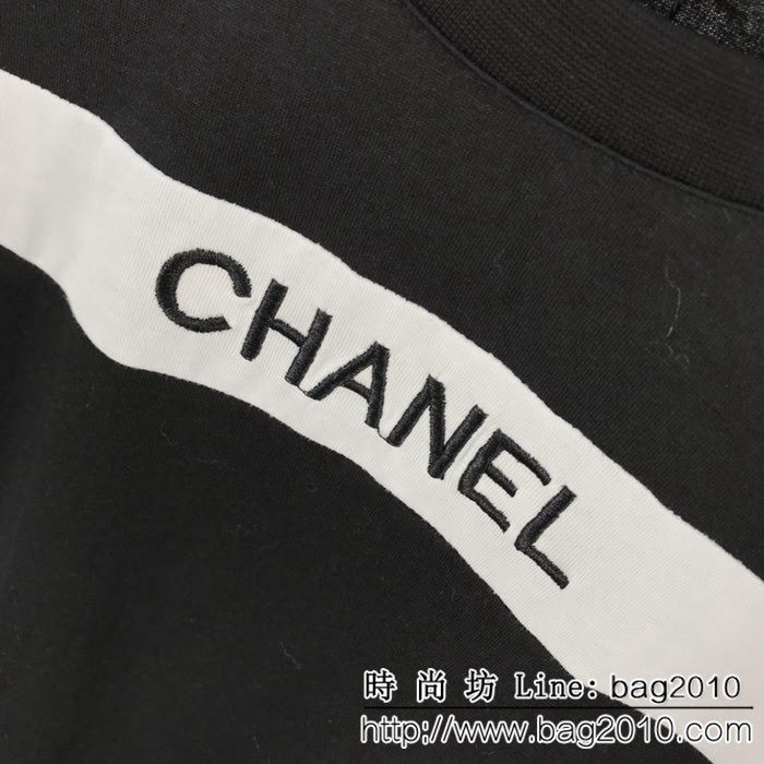 Chanel香奈兒 19ss新款短袖 插肩撞色刺繡字母 定制純棉面料 男女同款 ydi2266